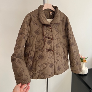 新中式妈妈冬季加绒上衣新款国风贵夫人保暖棉服中老年女时尚外套