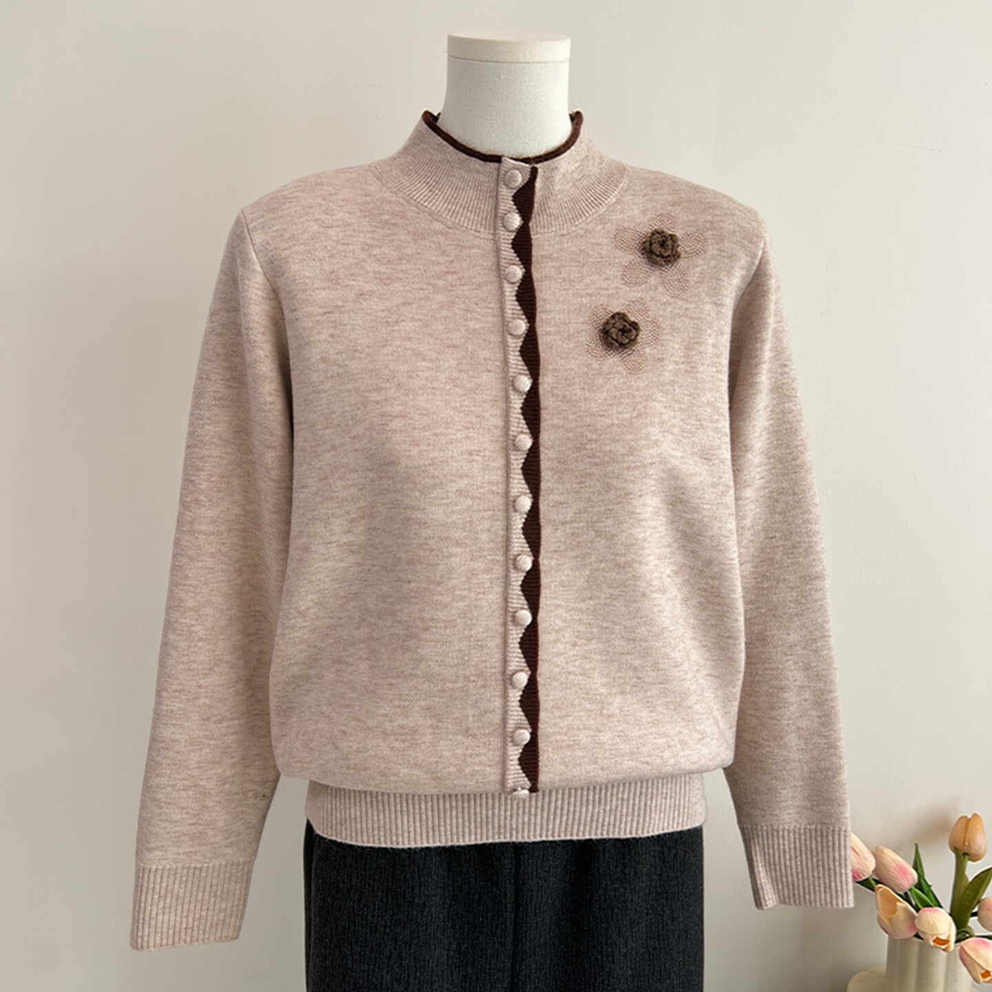 时尚妈妈冬装一体绒毛衣女中老年女装新款冬季加绒加厚针织打底衫