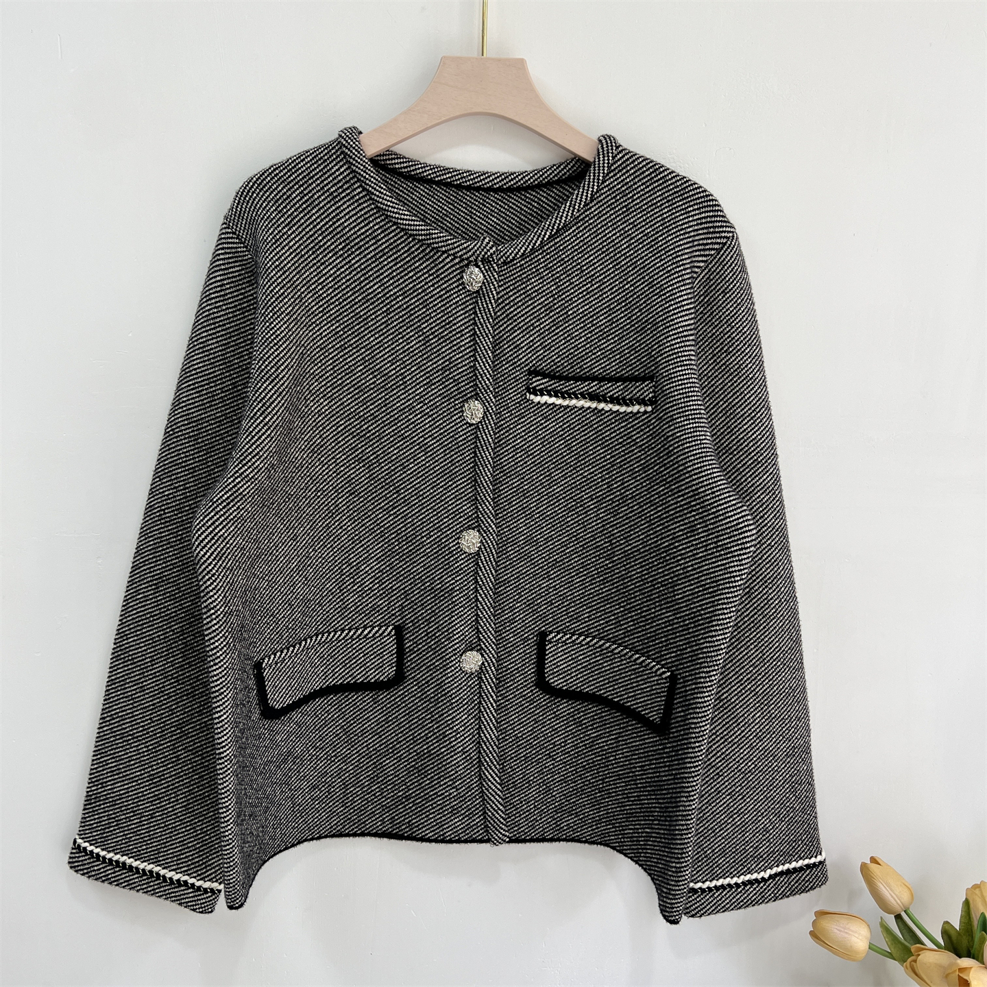 中年妈妈秋装小香风短款外套2025新款中老年女装春秋针织开衫上衣