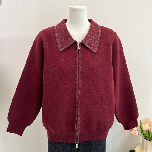 妈妈装拉链针织开衫加绒保暖外套