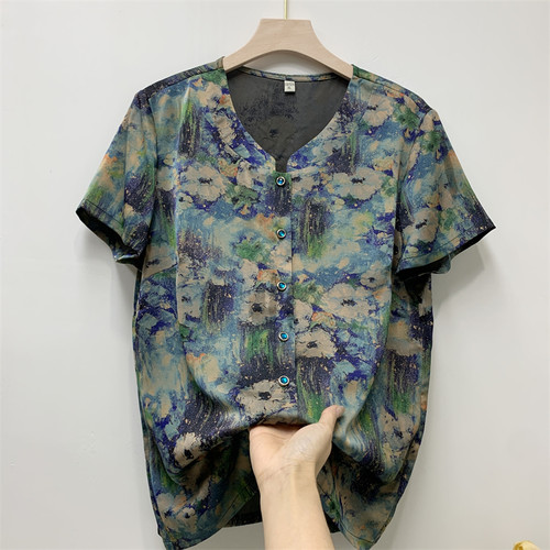 郭贵人夏季奶奶洋气真丝衬衫