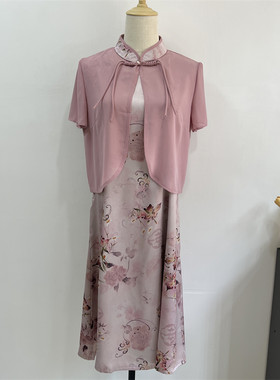 妈妈夏装连衣裙两件套披肩裙子