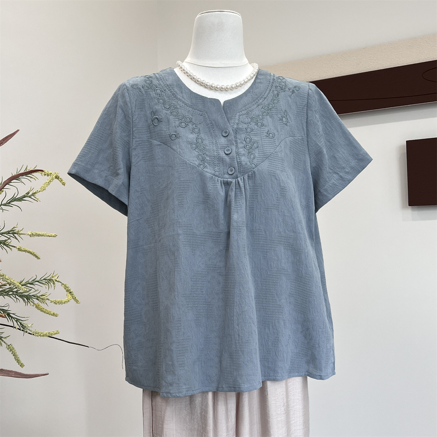 洋气妈妈夏季纯棉短袖t恤套装新款中老年女夏装两件套母亲节衣服