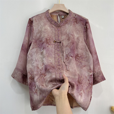 新中式奶奶真丝上衣夏季T恤