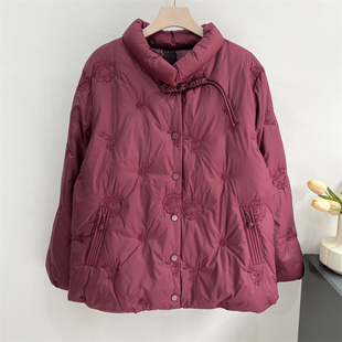 奶奶冬装羽绒服外套女老太太立领绣花白鸭绒衣服老年妈妈保暖棉服