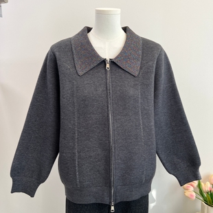 时尚妈妈秋冬季新款翻领加绒加厚开衫女中老年人保暖显瘦毛衣外套