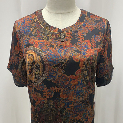 短袖真丝复古宽松加肥大码