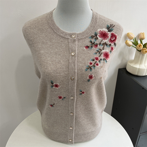 羊毛衫100纯羊毛中老年女针织开衫洋气妈妈毛衣外套老人奶奶上衣