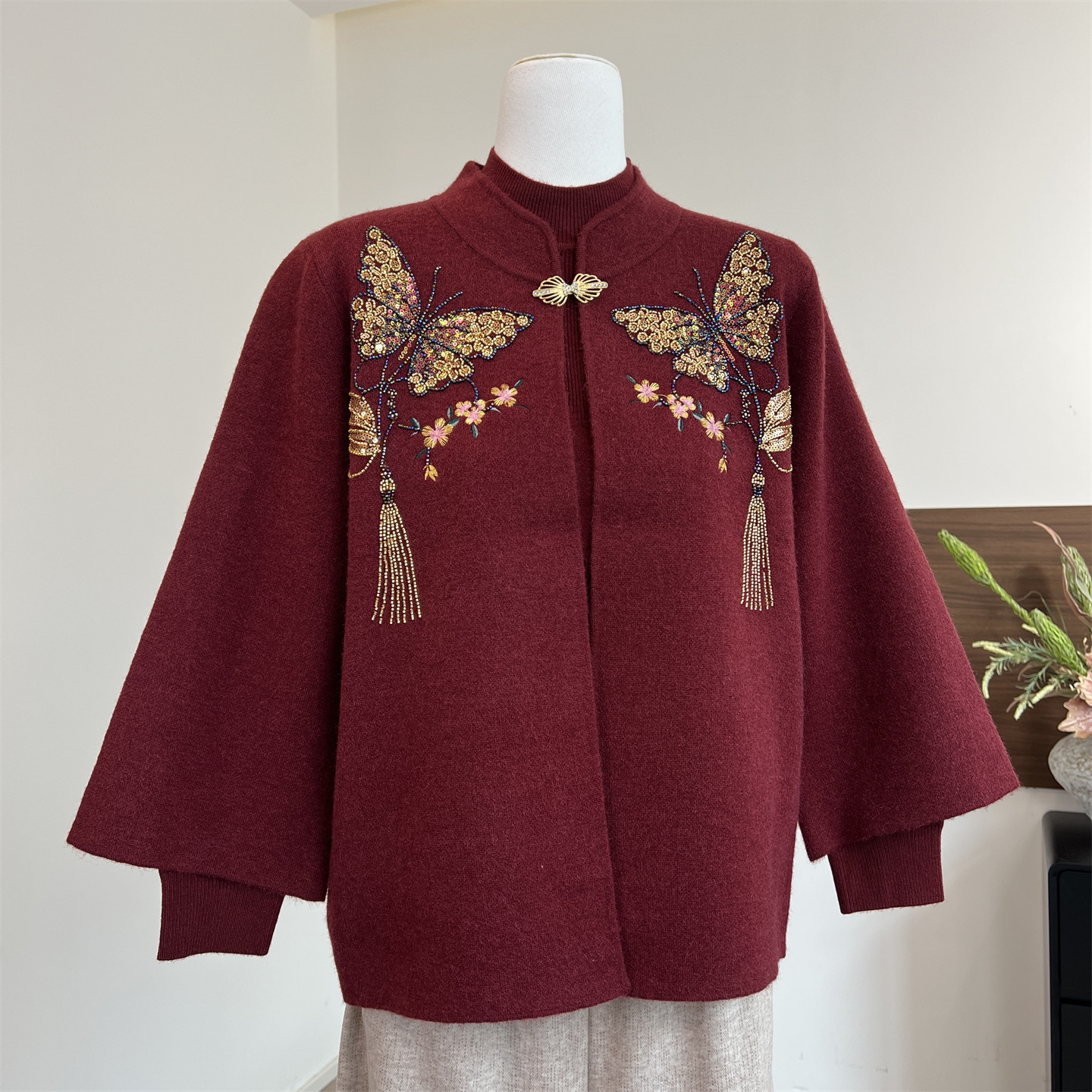 奶奶婚宴礼服秋冬针织毛衣两件套