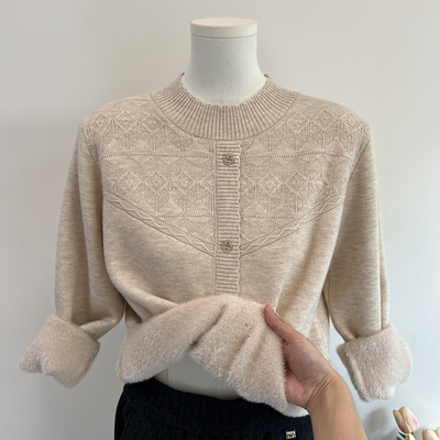 妈妈秋装加绒加厚打底衫毛衣