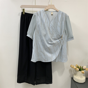 母亲节衣服雪纺短袖妈妈夏套装