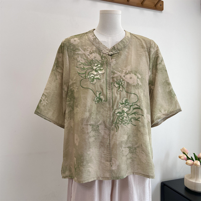 中式国风妈妈夏季亚麻上衣套装