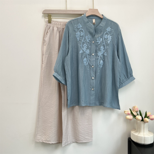 洋气妈妈夏装薄款上衣两件套2026新款中老年女装春夏时尚半袖套装