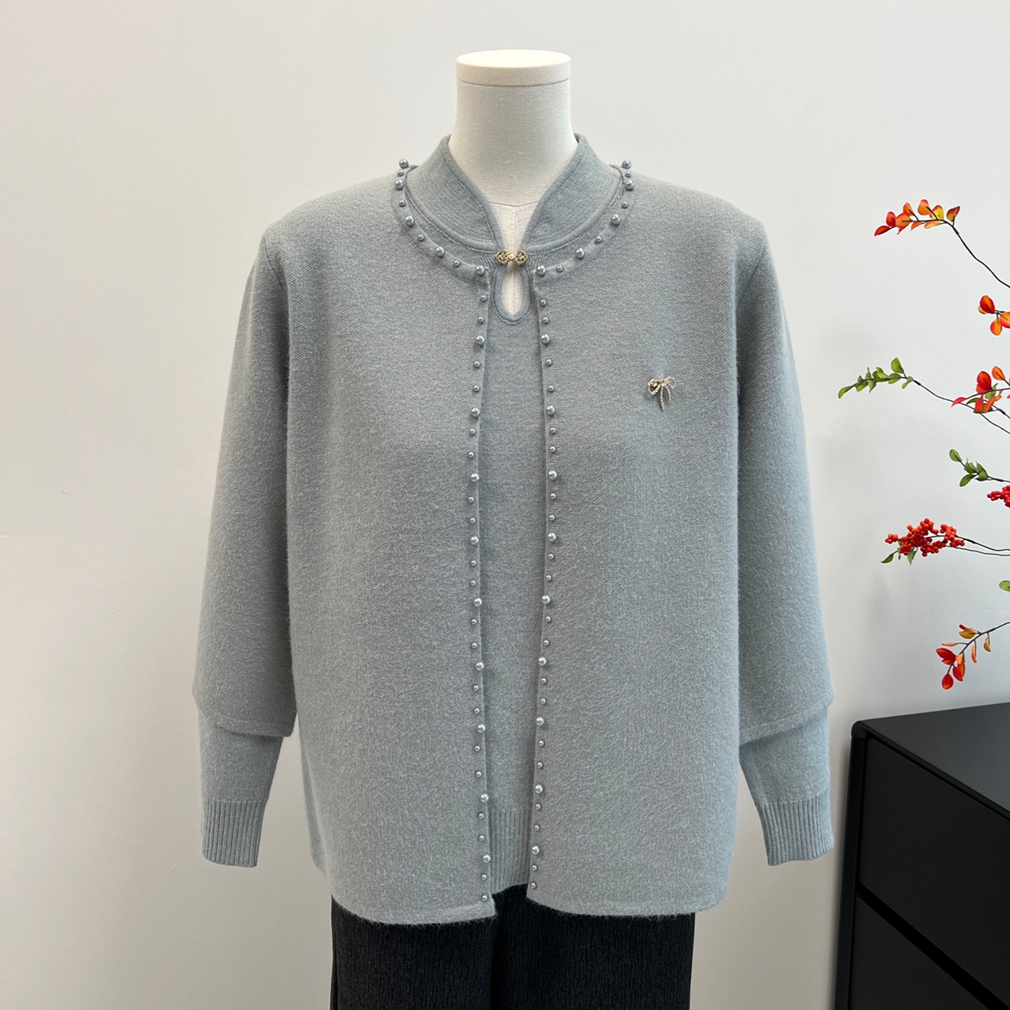 时尚妈妈秋装套装中式毛衣外套