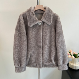 时尚妈妈秋冬仿皮草外套洋气水貂绒上衣中老年女装女皮毛一体大衣