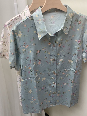 短袖单排扣真丝洋气衬衫真丝上衣