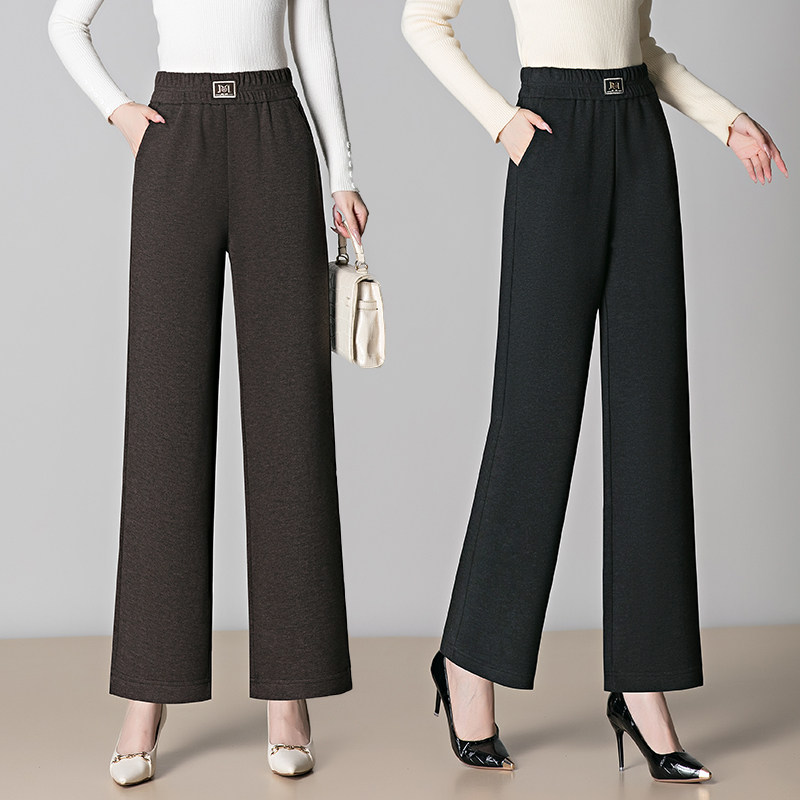 中年妈妈裤子春秋2025新款显瘦直筒裤新款高腰弹力松紧中老年女裤