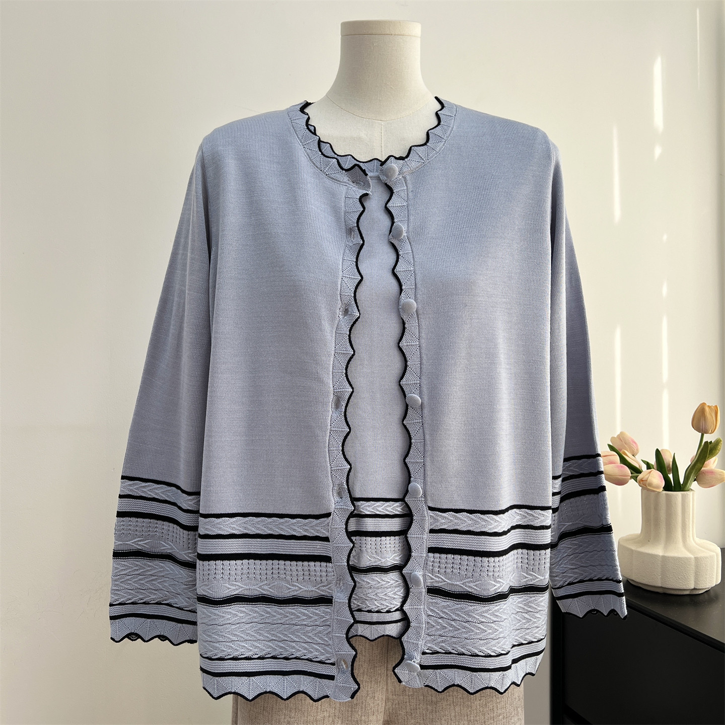 时尚妈妈春装针织两件套上衣洋气内搭短袖T恤中老年女装春夏套装