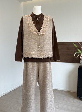 妈妈秋装马甲新款阔腿裤三件套