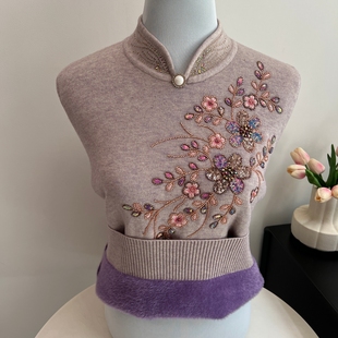 妈妈毛衣保暖一体绒打底衫冬装内搭中老年女洋气奶奶加绒加厚上衣