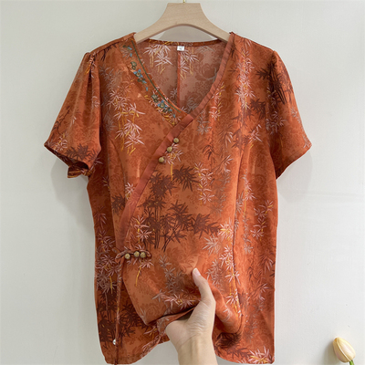 郭贵人老年妈妈装新中式短袖T恤