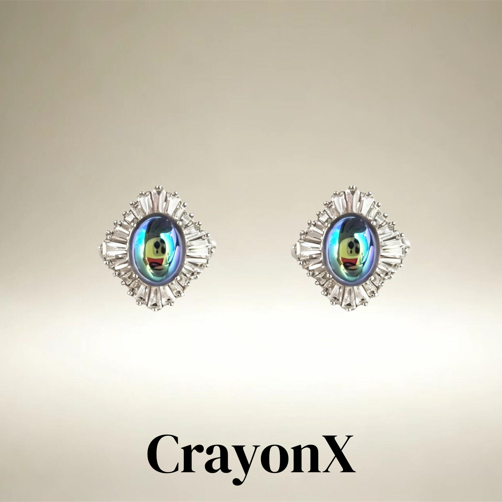 CrayonX银框ArtDeco镶钻耳钉