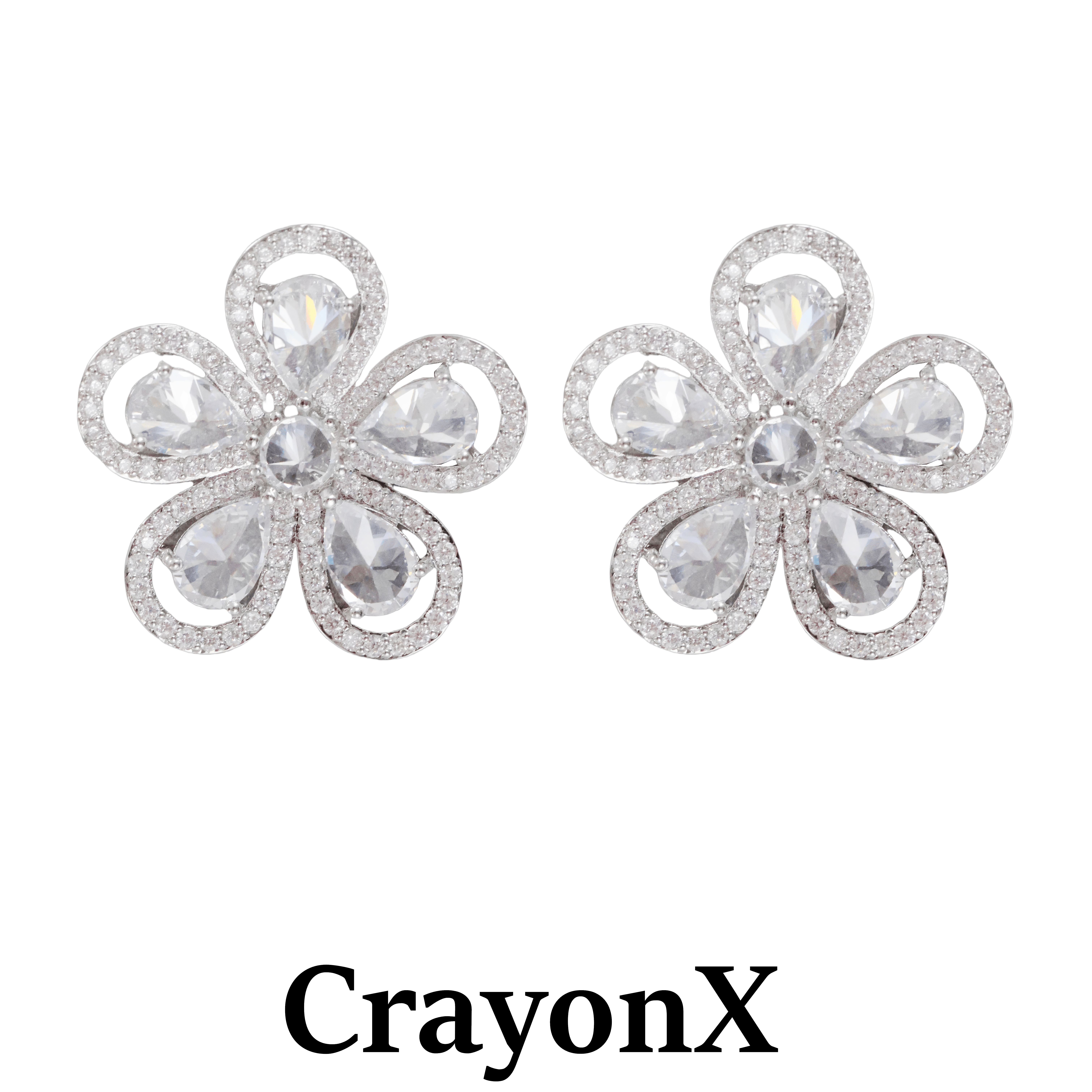 王柠萌同款花朵水晶锆石耳环