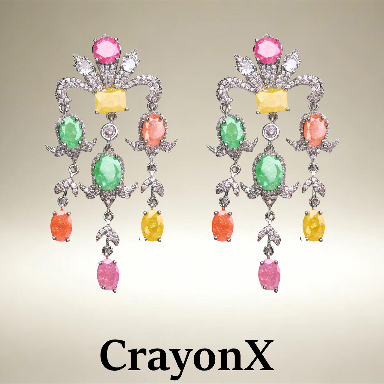 CrayonX 彩色宝石流苏耳环 复古与绚丽撞色珠宝艺术
