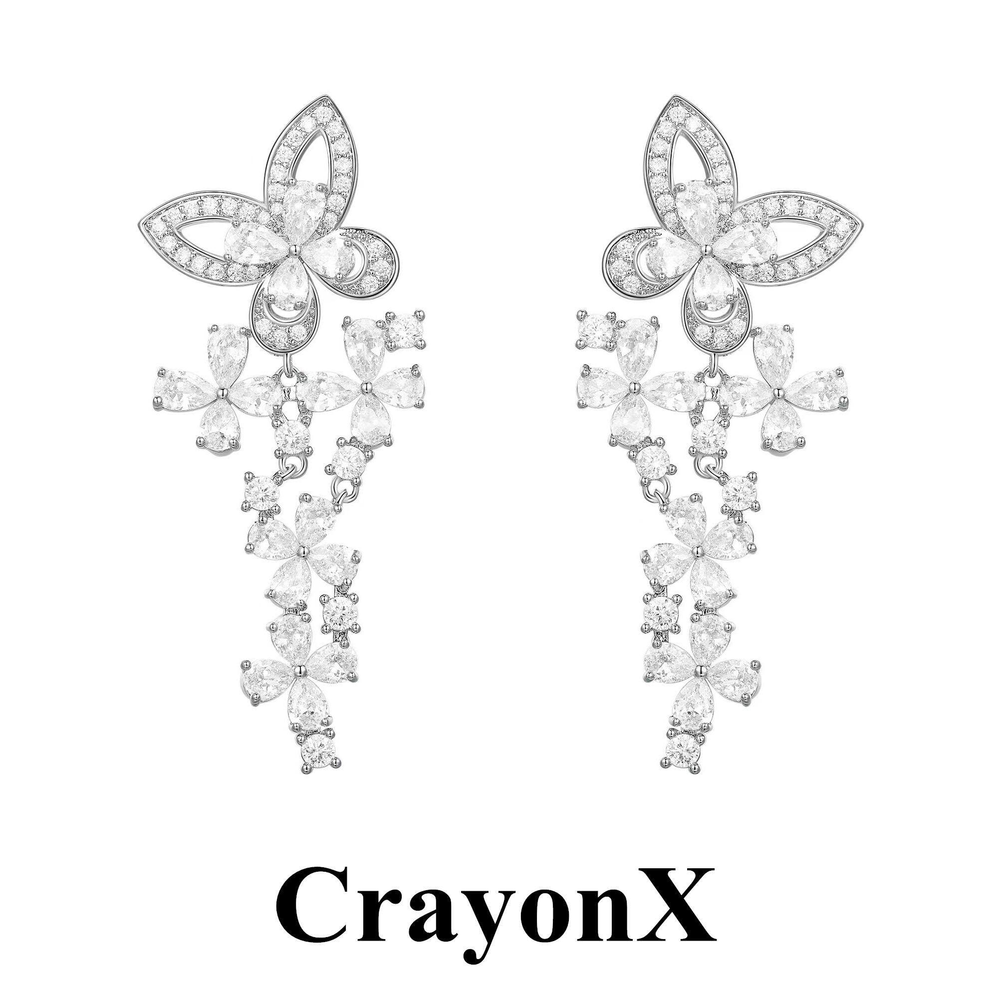 CrayonX蝴蝶繁花重工锆石耳环