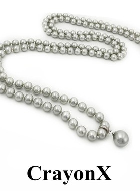 灰色白色多戴法珍珠项链毛衣链