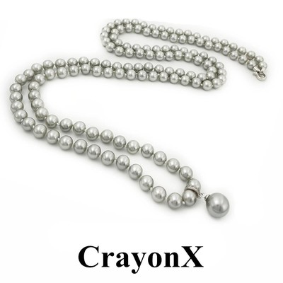 灰色白色多戴法珍珠项链毛衣链