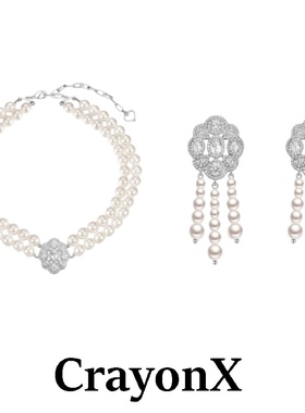 椭圆锆石双层珍珠复古项链