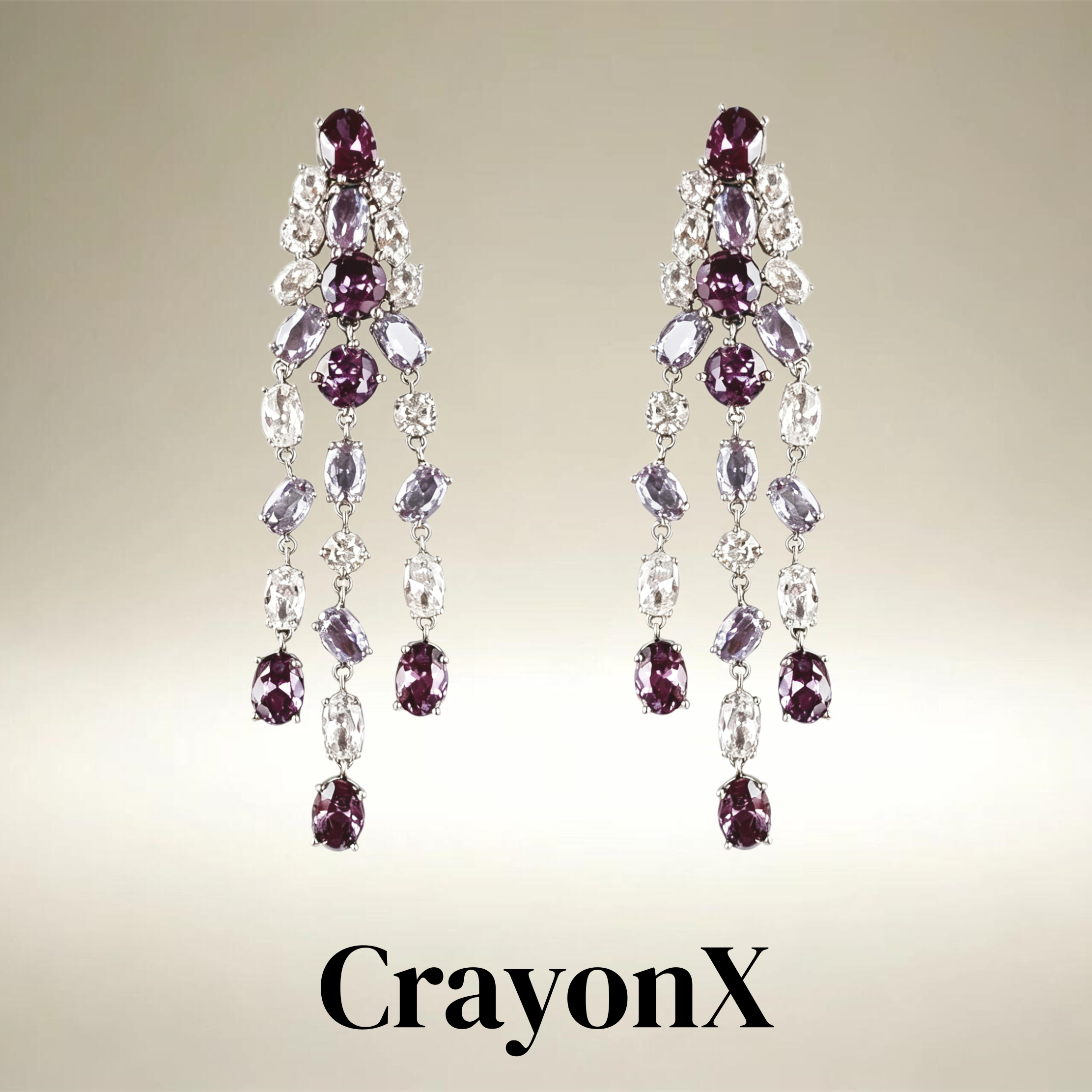 CrayonX紫系锆石渐变三链耳饰