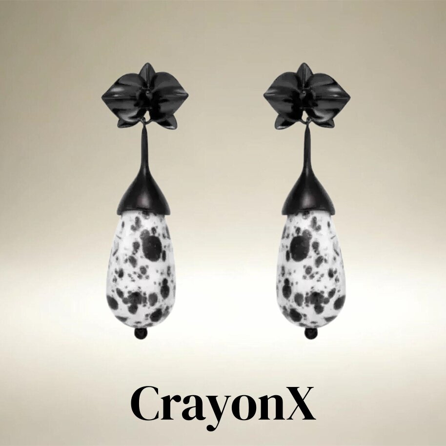CrayonX美式复古黑白水滴形耳环