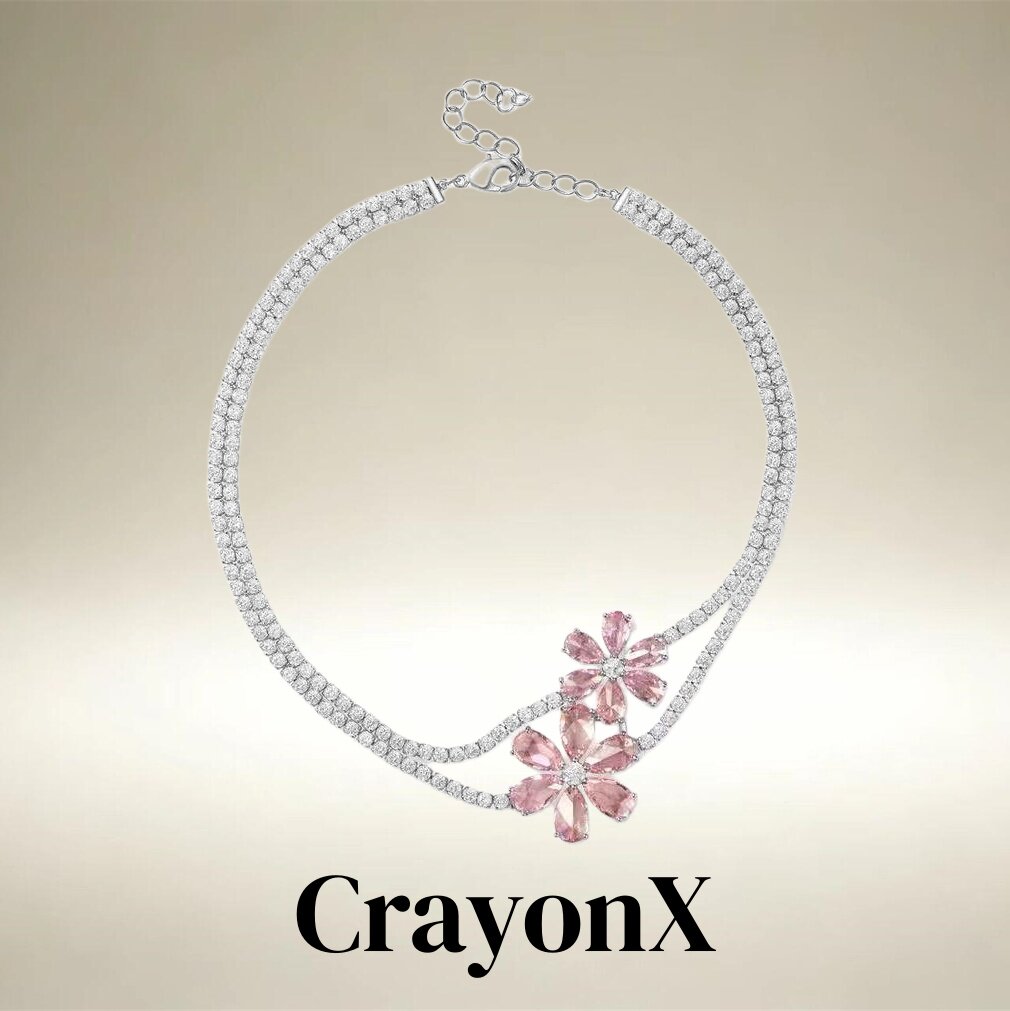 CrayonX梦幻双花水钻双层项链