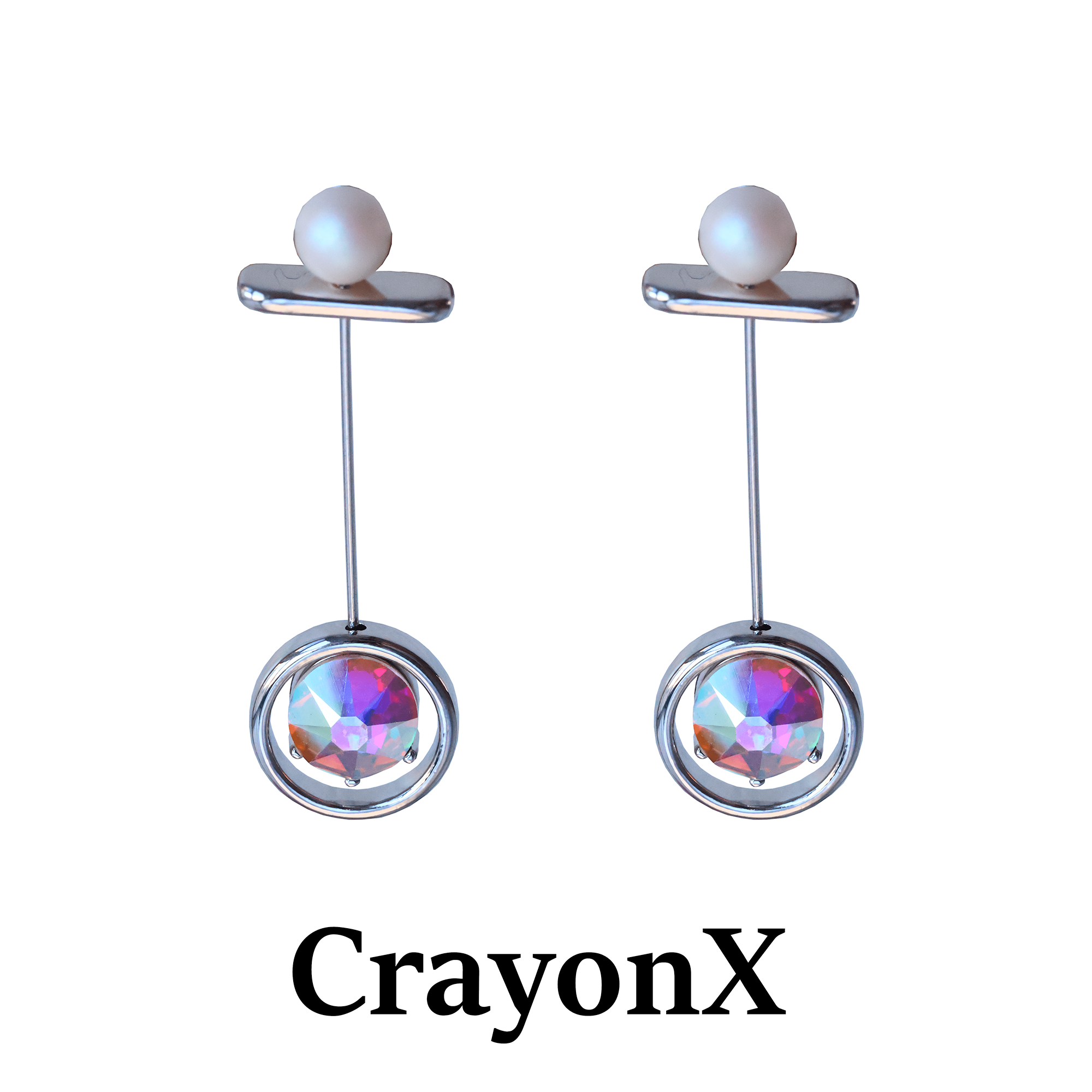 CrayonX设计款 极光流星 纺锤造型耳线吊坠款珍珠 水晶银针耳饰