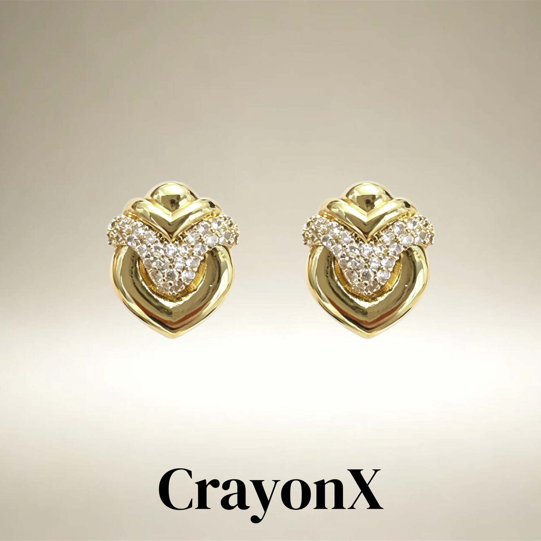 CrayonX法式渐变爱心满钻耳钉