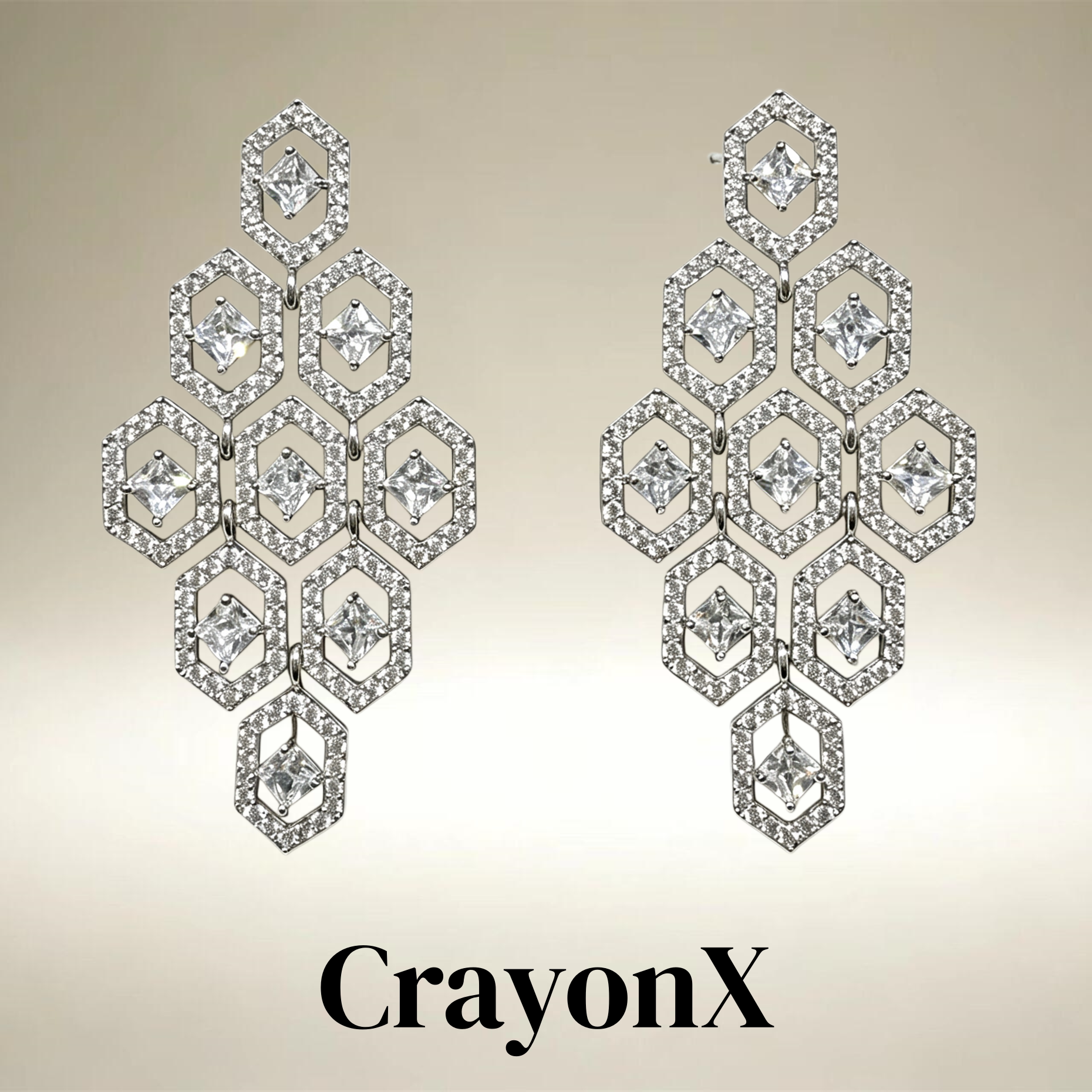 CrayonX菱晶垂序满钻长款耳坠