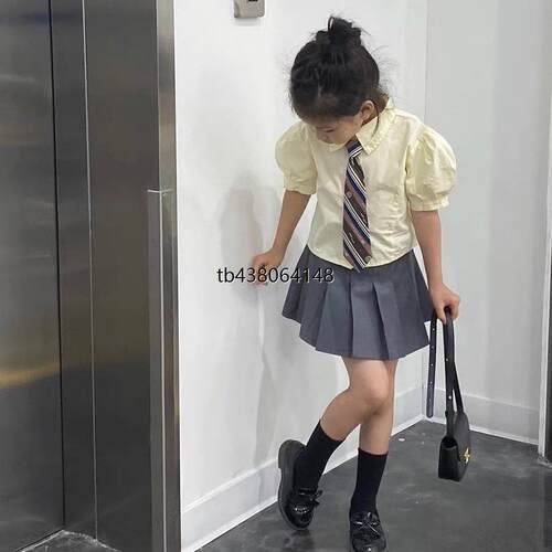 纯棉女童夏季套装2025新款时髦洋气jk制服学院风百褶短裙领带女宝