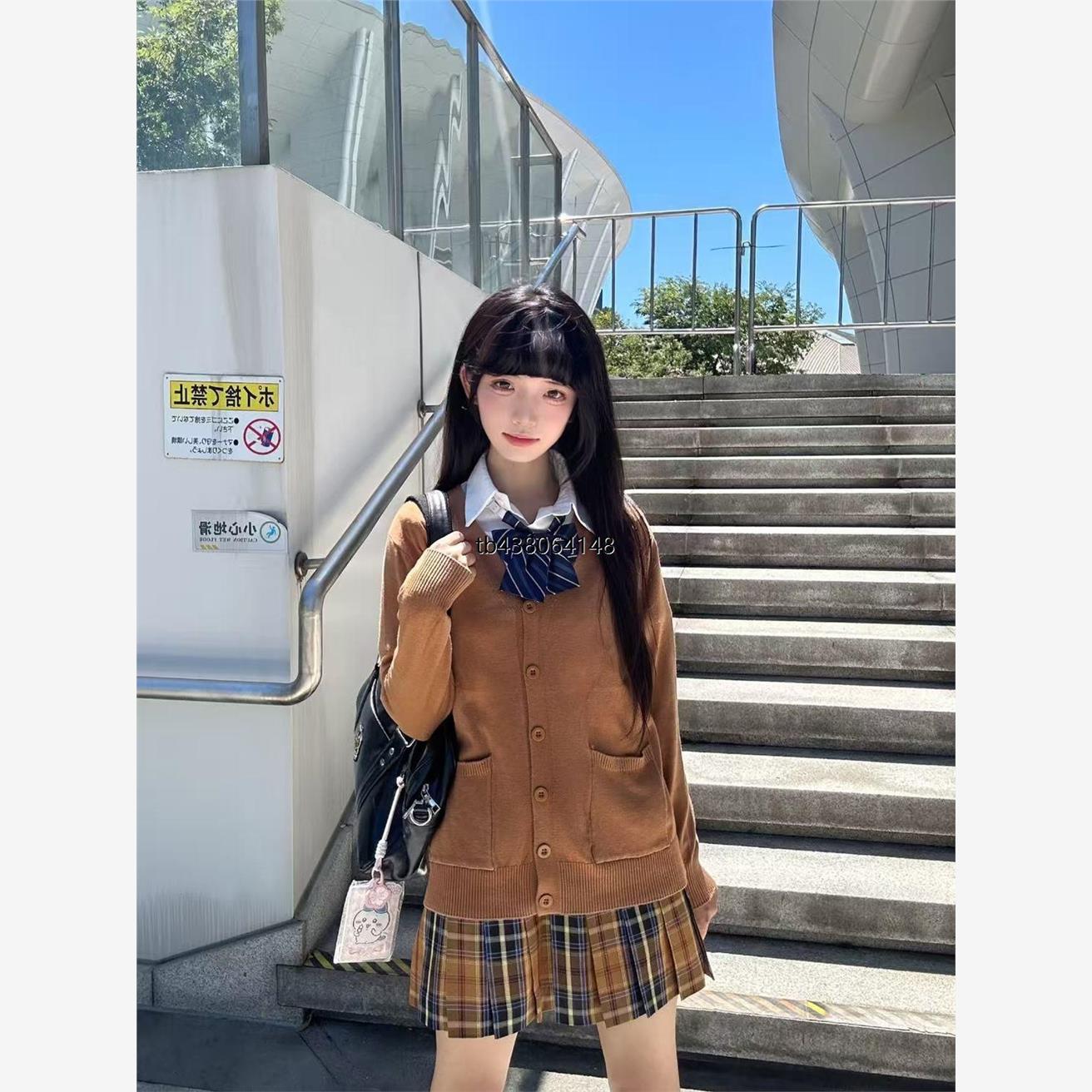 木野高原创秋冬jk格裙日系学院风百褶裙开衫
