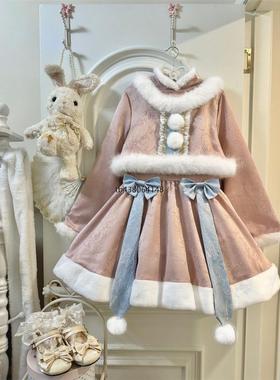 棉花糖原创 雪绒绒op中华风温柔假两件日常轻lo长袖加厚连衣裙