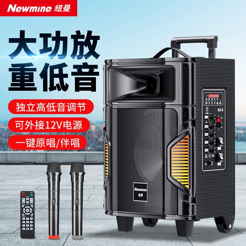 纽曼A8广场舞音响户外K歌音箱移用蓝牙大功率演出低音炮动拉杆家