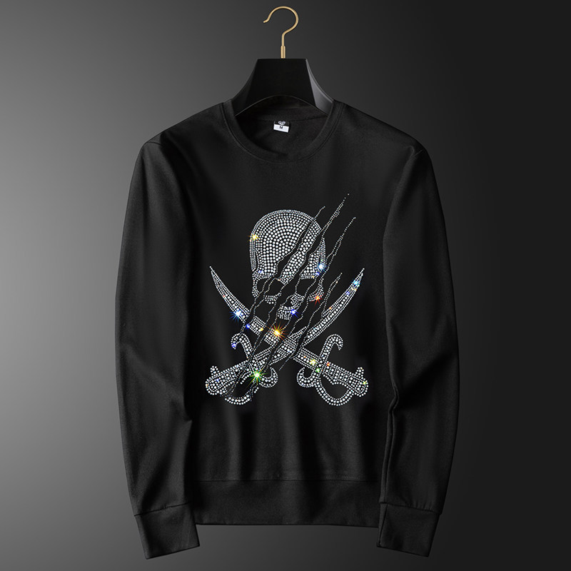 2025春套头简约圆领简欧印花休闲烫钻大码套装QT4066-1-A8965-P55，男装休闲套装，电商A227B（原钱塘4066-1）