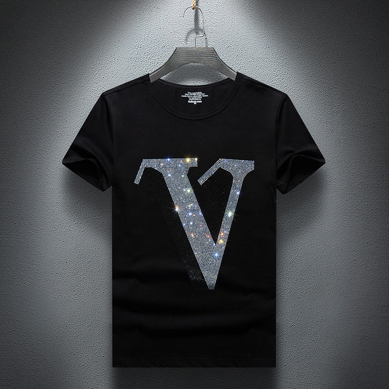 2025夏烫钻T恤镭射男士大码胖打底衫亮片潮短袖QT4066-1-A948-P50，男装T恤，电商A227B（原钱塘4066-1）