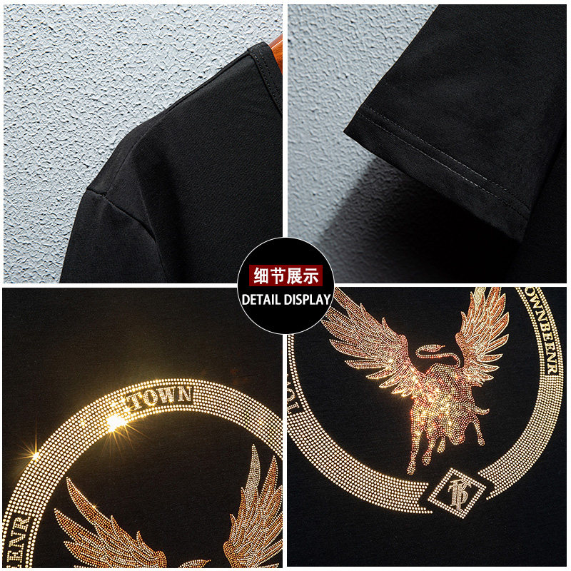 2025夏烫钻T恤镭射男大码胖打底衫亮片潮短袖QT4066-1-A6004-P50,男装T恤,电商A227B（原钱塘4066-1）