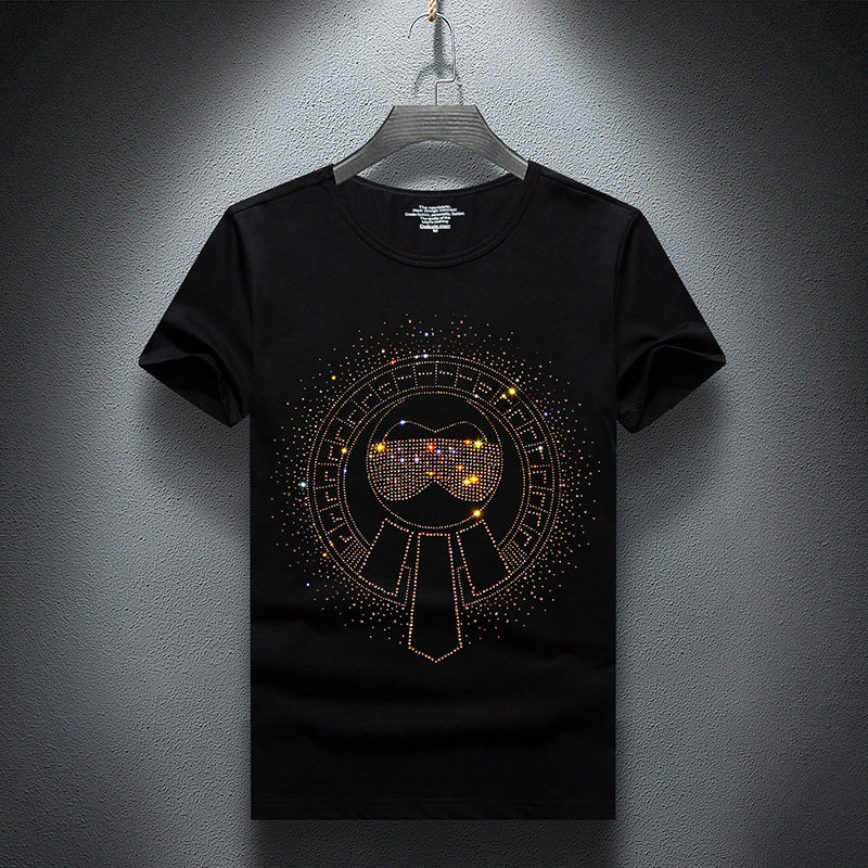 2025夏烫钻T恤镭射男士大码胖打底衫亮片潮短袖QT4066-1-A943-P45，男装T恤，电商A227B（原钱塘4066-1）