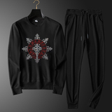 22秋春季套装套头长裤休闲圆领长袖大码简欧QT4066-1-TA8904-P105，男装休闲套装，电商A227B（原钱塘4066-1）