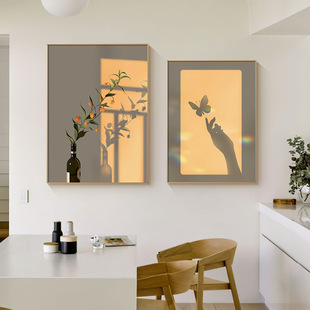 北欧治愈系餐厅装饰画光影静物客厅高级感挂画现代温馨卧室床头画