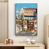 街边小屋日式 饰画高级感油画餐桌卧室背景墙壁画饭厅挂画 餐厅装