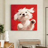 微笑小狗可爱客厅装 饰画卧室床头纯手绘油画治愈系沙发挂画玄关画